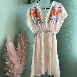 Umgee Boho Floral Dress, Size Medium, Ivory